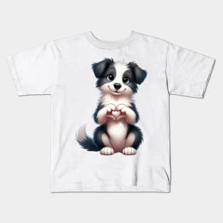 Valentine Border Collie Dog Giving Heart Hand Sign Kids T-Shirt